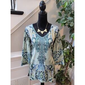 One World Live and Let Live Blouse Women's Size X-Large Multicolor V Neck